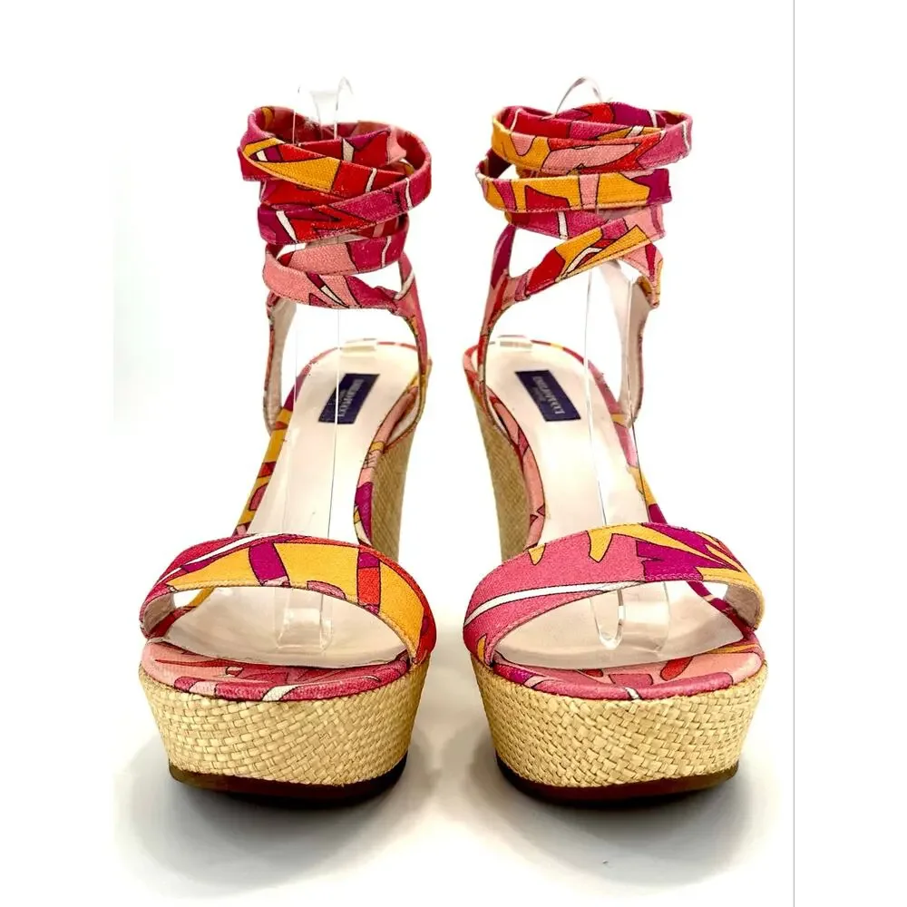 Emilio Pucci Vintage Y2K Wedge Sandal Size 10/40 Pink Multicolor Designer Italy